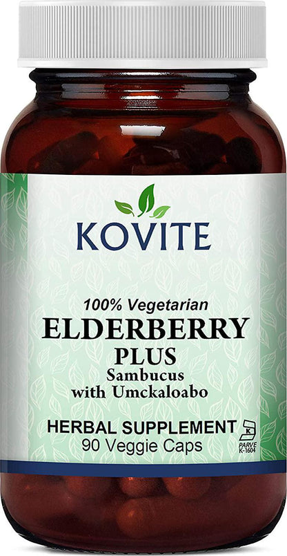 Kovite Kosher Elderberry Plus Sambucus with Umckaloabo 90 Vegetable Capsules 100% Vegetarian