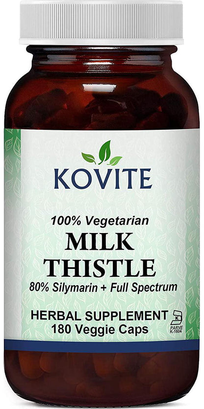 Kovite Milk Thistle Standardized 80% Silymarin - Kosher - 180 Vegetable Capsules