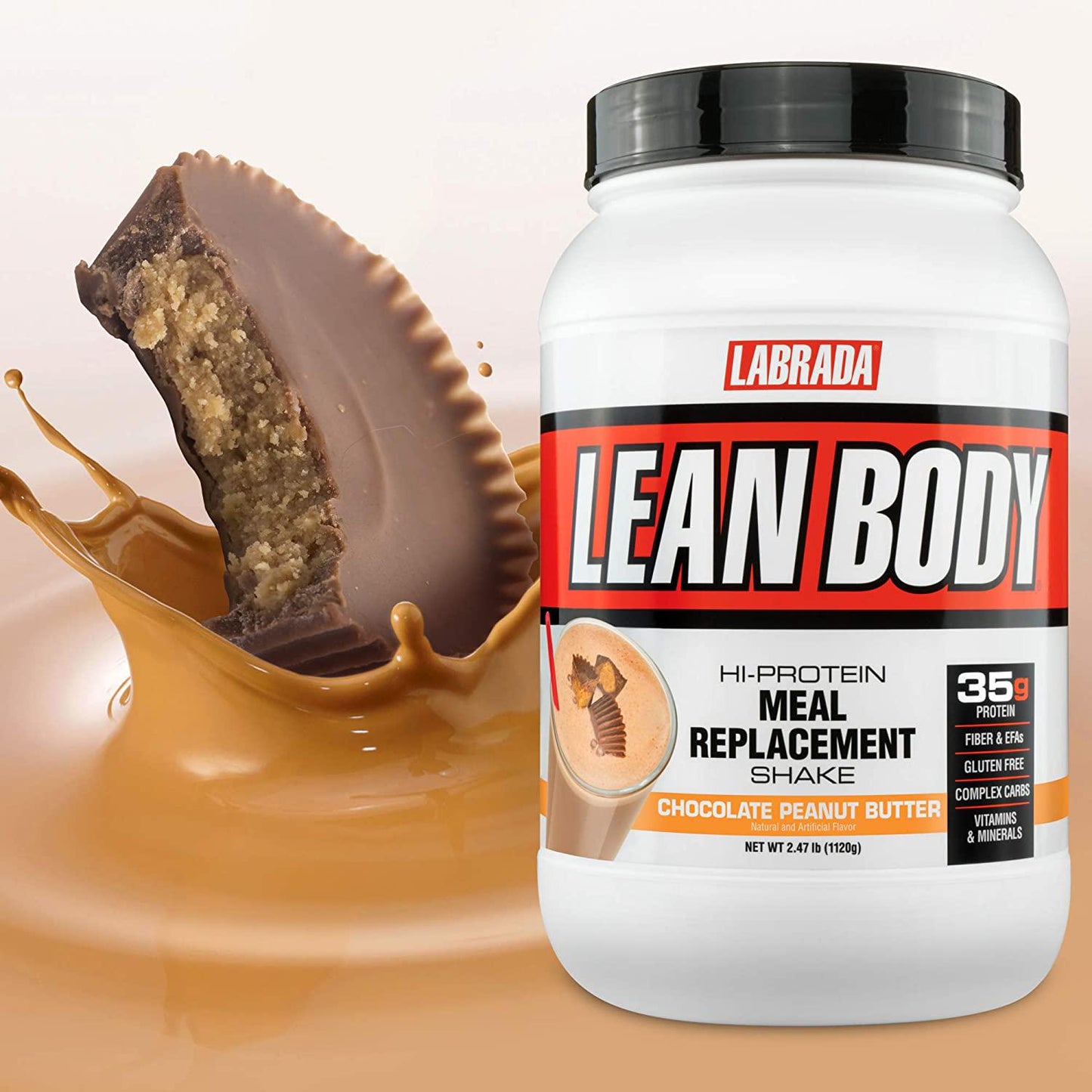 LABRADA NUTRITION – Lean Body High Protein Meal Replacement Shake, Whey Protein Powder for Weight Loss and Muscle Growth, Chocolate Peanut Butter, 2.47LB Tub