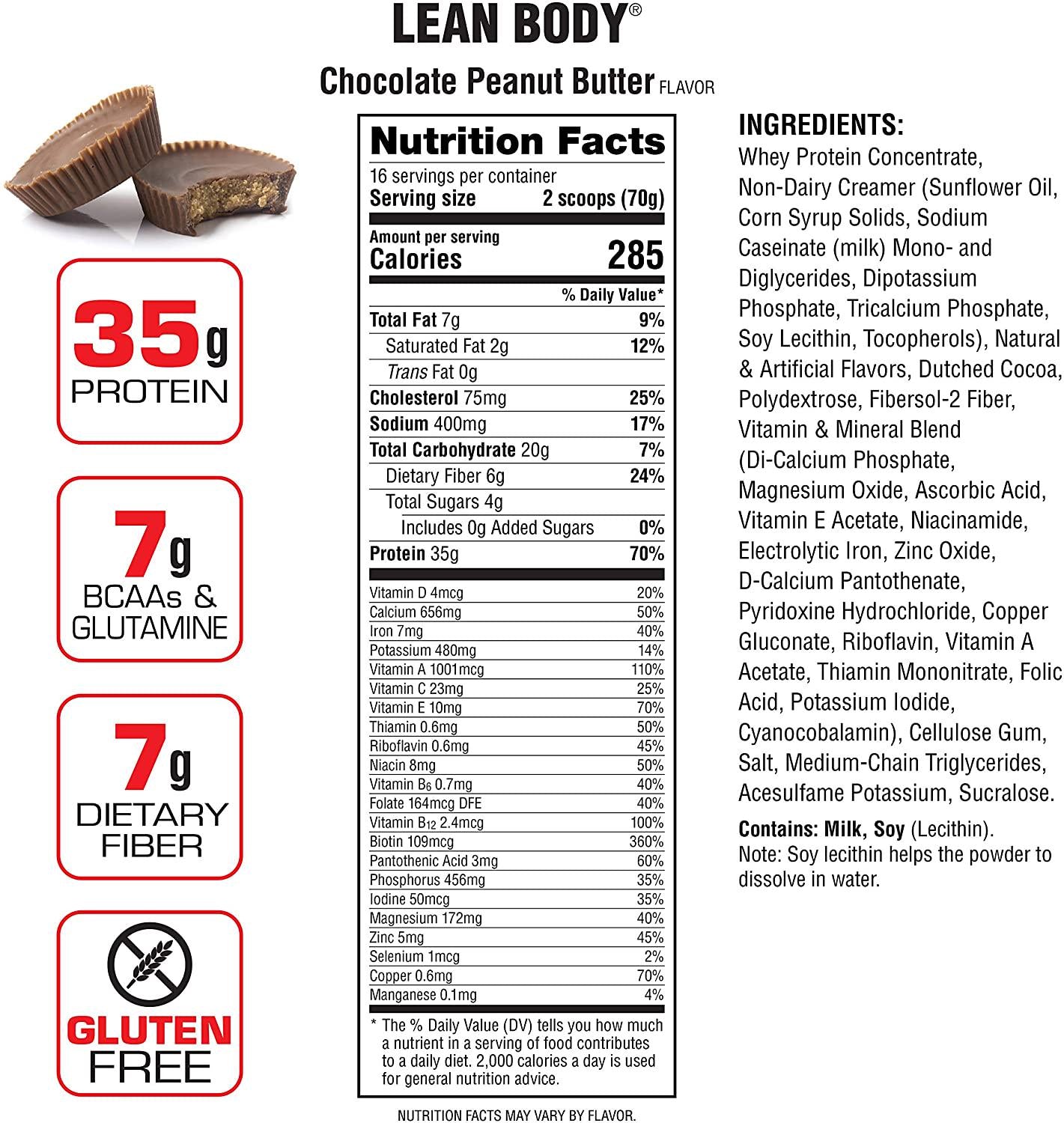 LABRADA NUTRITION – Lean Body High Protein Meal Replacement Shake, Whey Protein Powder for Weight Loss and Muscle Growth, Chocolate Peanut Butter, 2.47LB Tub