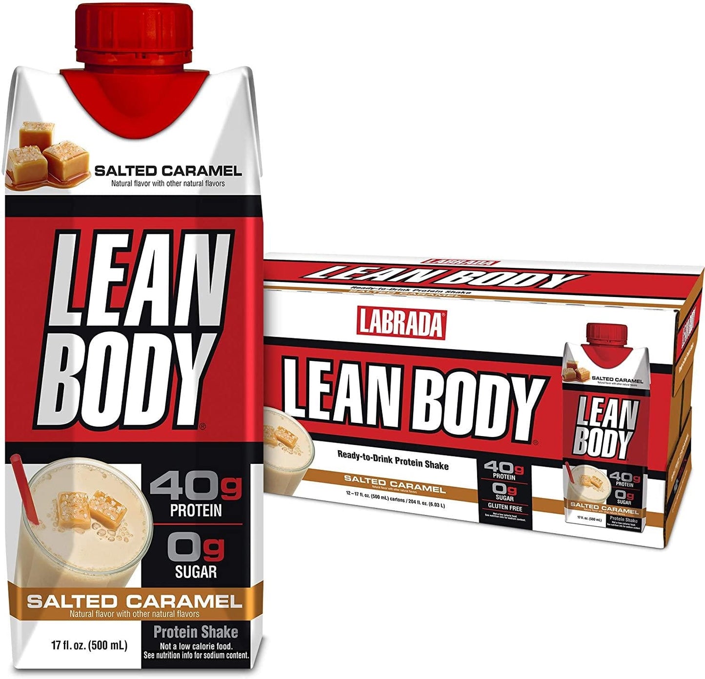 LABRADA NUTRITION - Lean Body RTD Whey Protein Shake, Convenient On-The-Go Meal Replacement Shake for Men and Women, 40 grams of Protein Zero Sugar, Lactose and Gluten Free, Salted Caramel (Pack of 12)