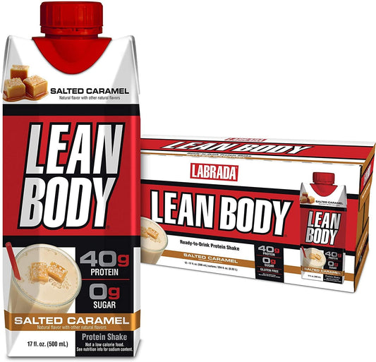 LABRADA NUTRITION - Lean Body RTD Whey Protein Shake, Convenient On-The-Go Meal Replacement Shake for Men and Women, 40 grams of Protein Zero Sugar, Lactose and Gluten Free, Salted Caramel (Pack of 12)