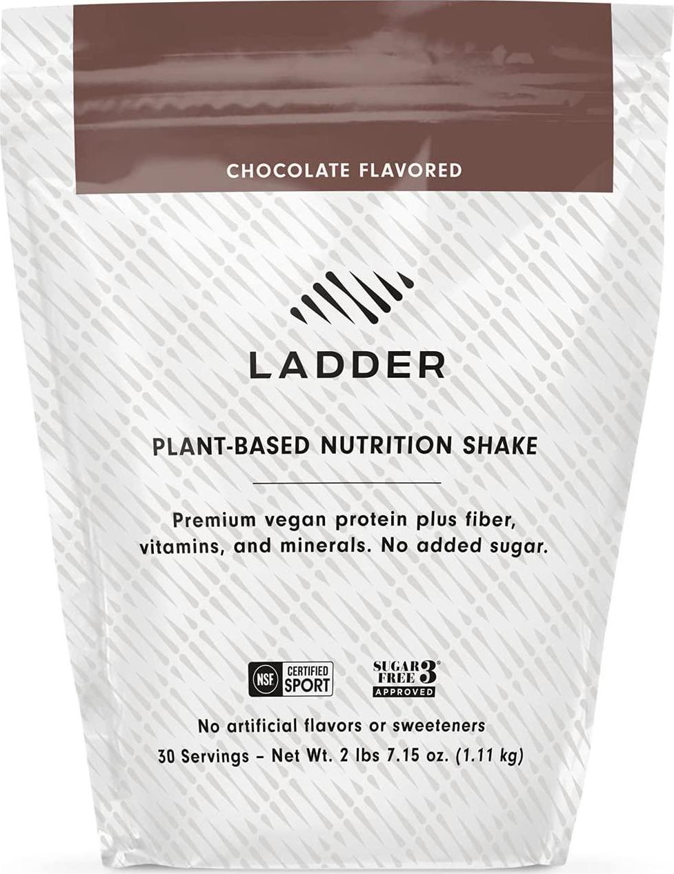 LADDER Plant Based Protein Shake, 20G Pea Protein Powder, Dairy Free Meal Replacement Shake, Vegan Protein Powder, NSF Certified, Delicious Healthy Chocolate Flavor with no Added Sugar, 30 Serving Bag