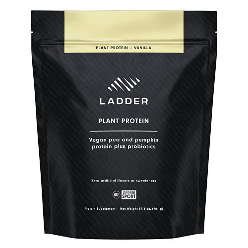 LADDER Sport Plant Based Protein Powder, 21g of Vegan Protein with BCAAs and Probiotics, Dairy Free Pea and Pumpkin Protein, NSF Certified for Sport, Naturally Flavored Vanilla (30 Serving Bag)