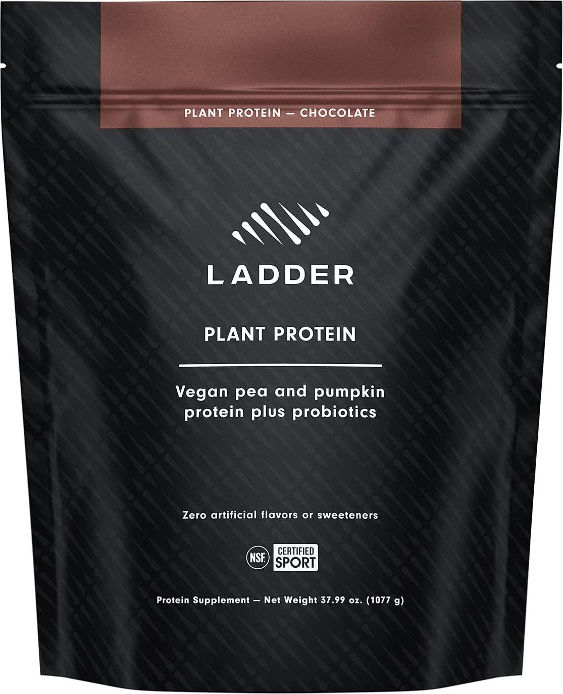 LADDER Sport Plant Based Protein Powder, 21g of Vegan Protein with BCAAs and Probiotics | Pea and Pumpkin | Dairy Free, NSF Certified for Sport, Naturally Flavored, 30 Serving Bag, Chocolate