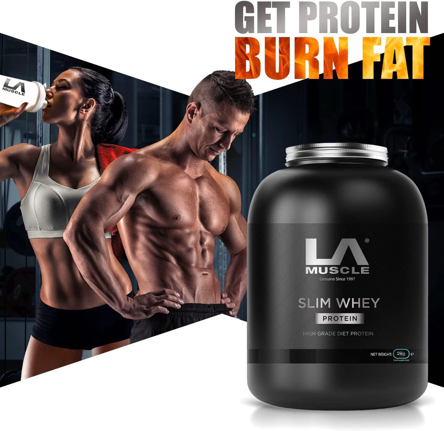 LA MUSCLE Slim Whey - Whey Protein Powder, Strawberry, 2Kg