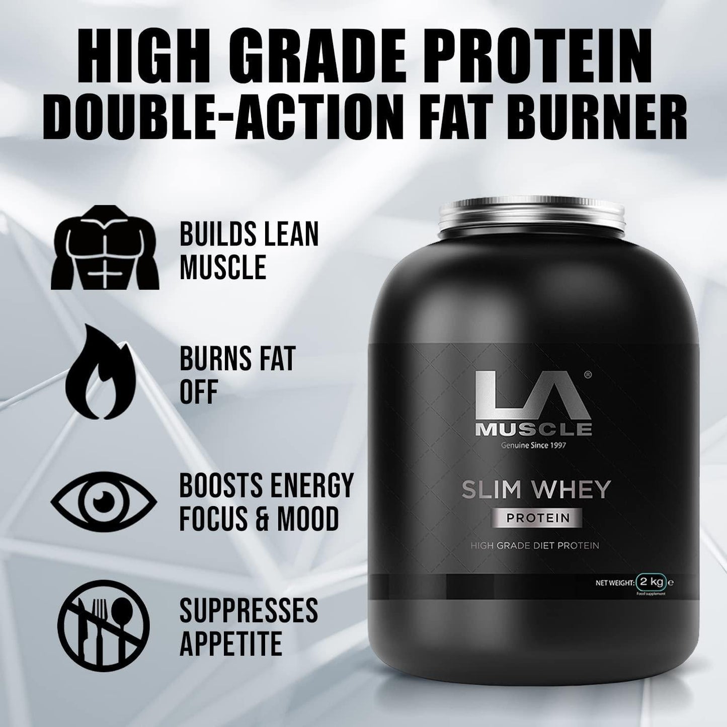 LA MUSCLE Slim Whey - Whey Protein Powder, Strawberry, 2Kg