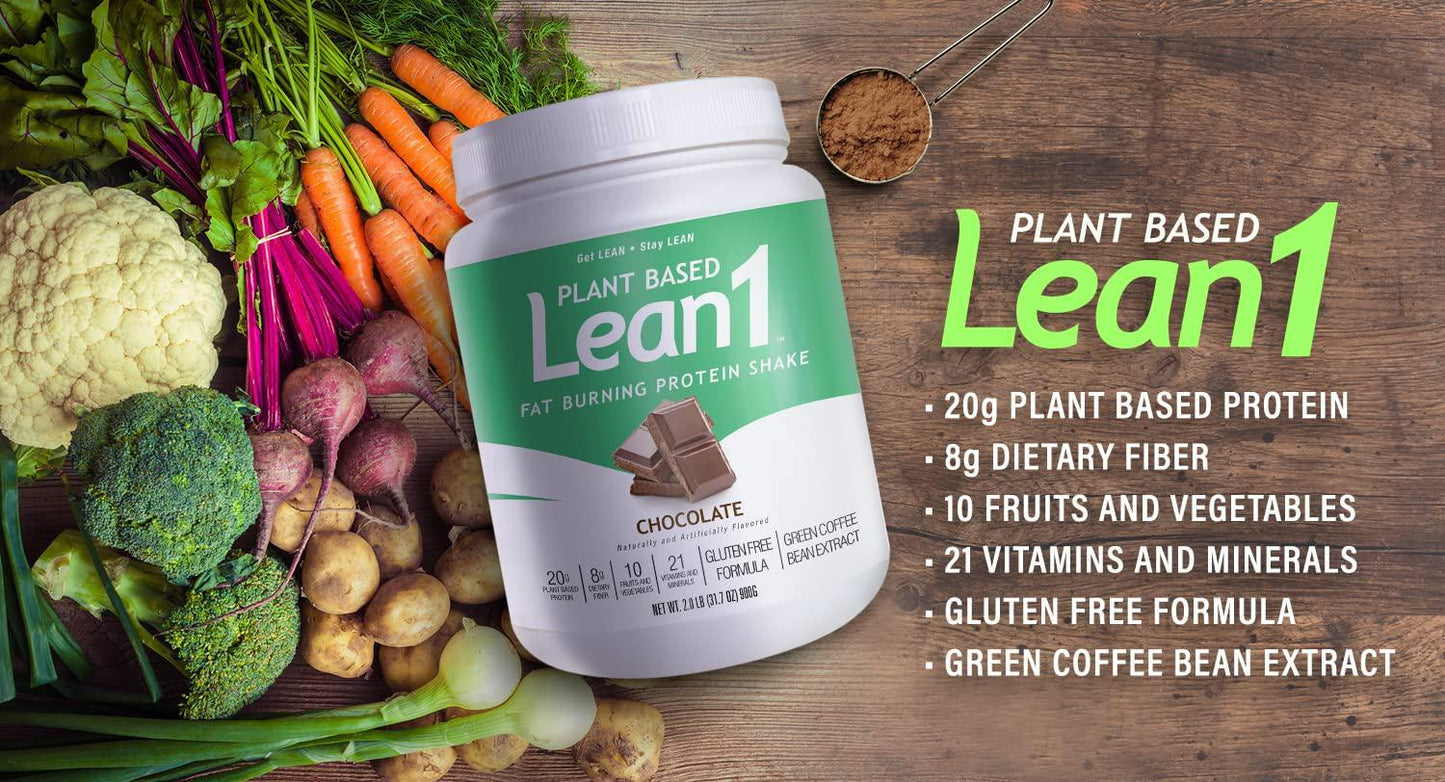LEAN1 Nutrition 53 Meal Replacement Powder for Weight Loss, Fat Burner, Appetite Control, Plant Based Chocolate (31.7 Ounce)