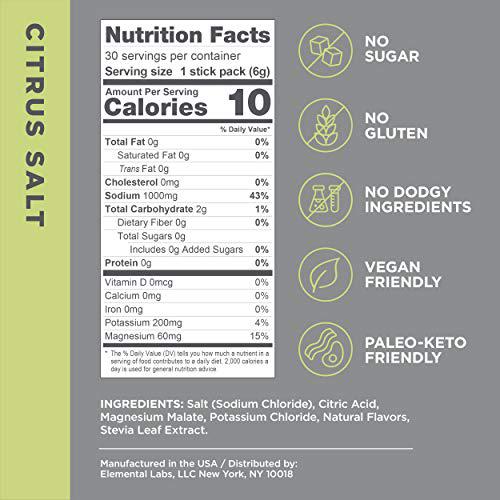 LMNT Keto Electrolyte Powder Packets | Paleo Hydration Powder | No Sugar, No Artificial Ingredients | Citrus Salt | 30 Stick Packs