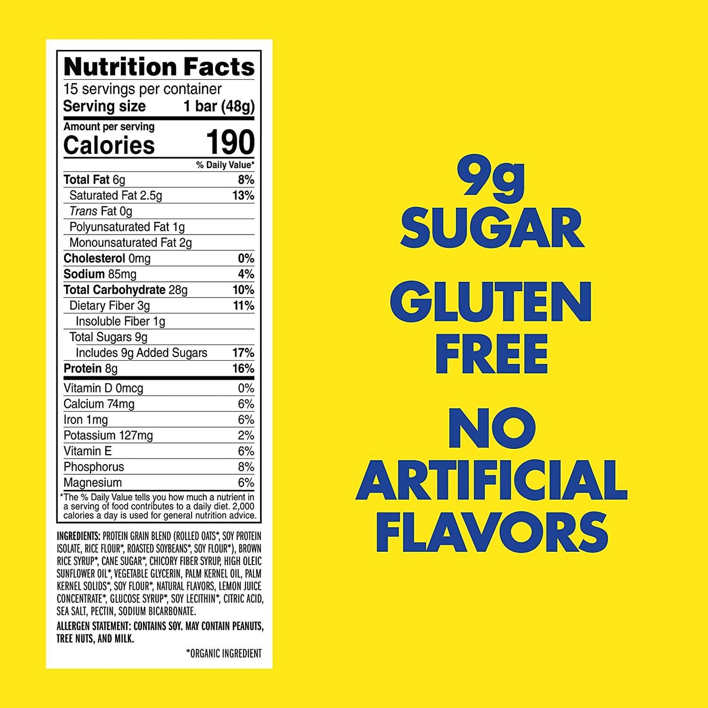 LUNA BAR - Gluten Free Snack Bars - Lemon Zest -8g of protein - Non-GMO - Plant-Based Wholesome Snacking - On the Go Snacks (1.69 Ounce Snack Bars, 15 Count)