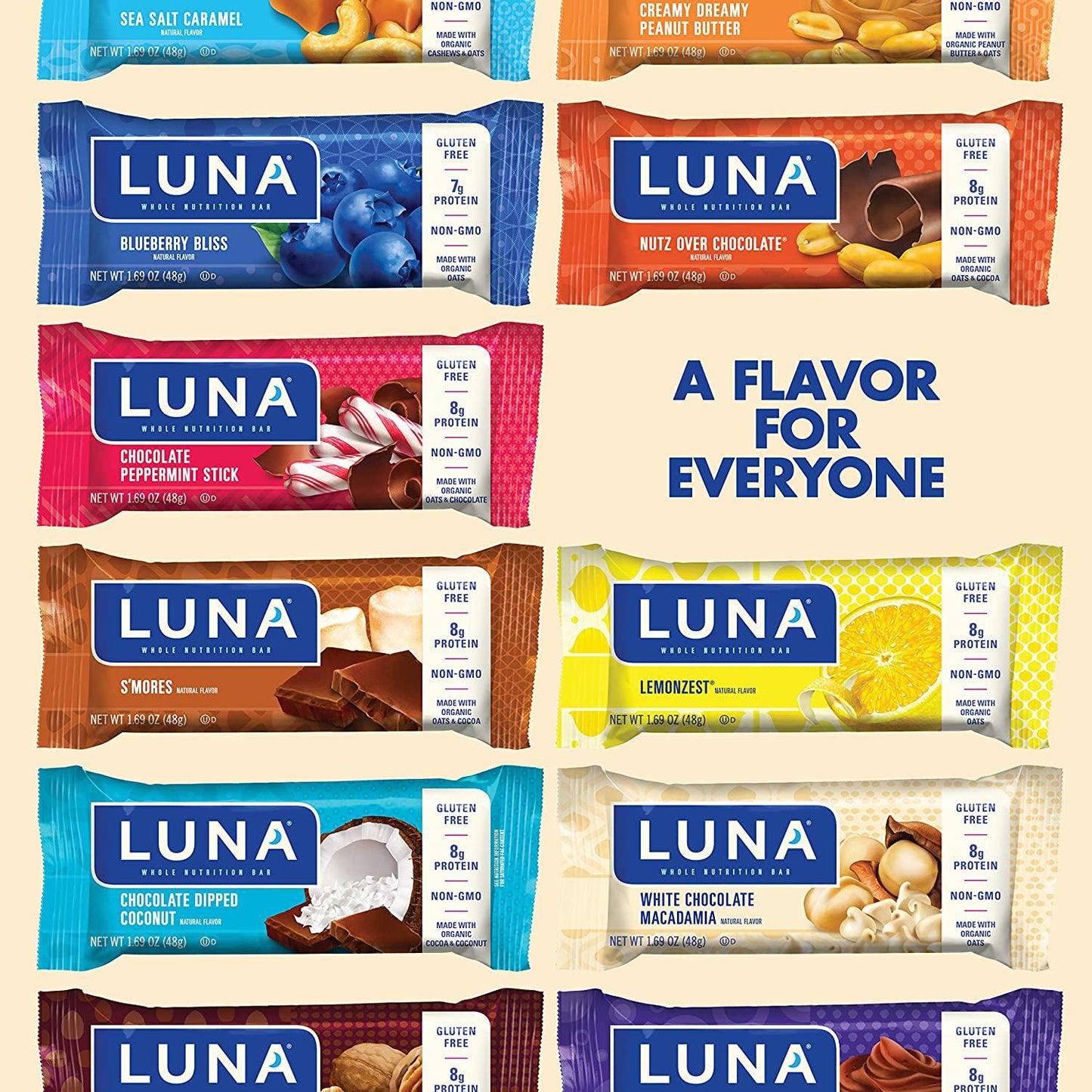 LUNA BAR - Gluten Free Snack Bars - White Chocolate Macadamia Flavor -8g of protein - Non-GMO - Plant-Based Wholesome Snacking - On the Go Snacks (1.69 Ounce Snack Bars, 15 Count)
