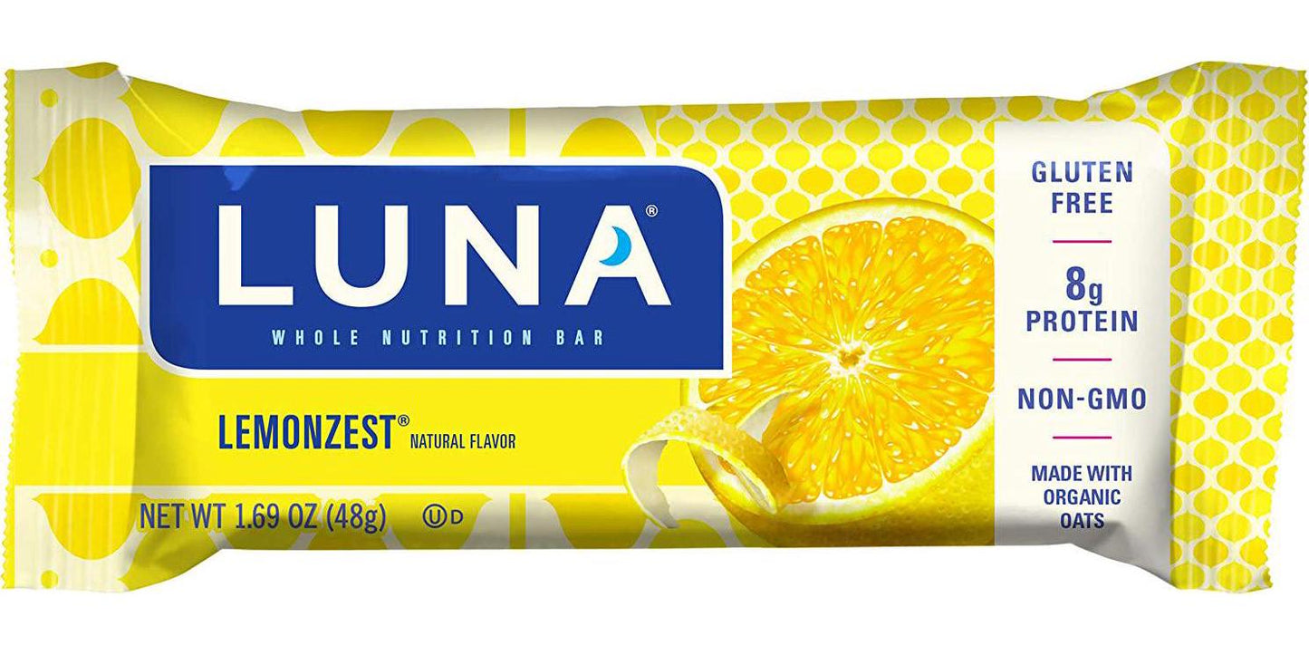 LUNA BAR - Gluten Free Snack Bars - Lemon Zest -8g of protein - Non-GMO - Plant-Based Wholesome Snacking - On the Go Snacks (1.69 Ounce Snack Bars, 15 Count)