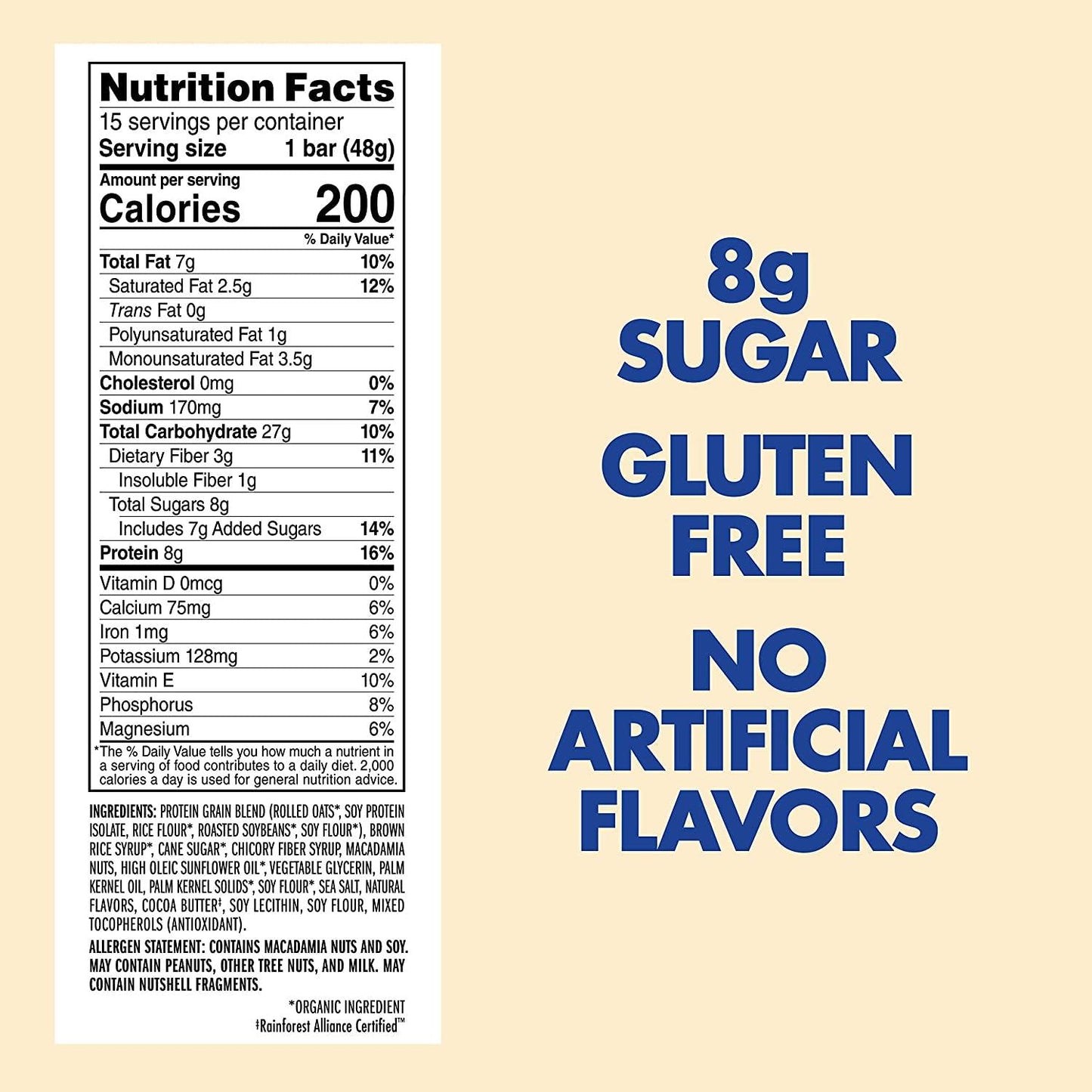 LUNA BAR - Gluten Free Snack Bars - White Chocolate Macadamia Flavor -8g of protein - Non-GMO - Plant-Based Wholesome Snacking - On the Go Snacks (1.69 Ounce Snack Bars, 15 Count)