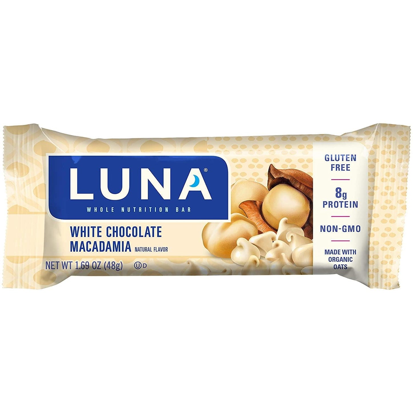 LUNA BAR - Gluten Free Snack Bars - White Chocolate Macadamia Flavor -8g of protein - Non-GMO - Plant-Based Wholesome Snacking - On the Go Snacks (1.69 Ounce Snack Bars, 15 Count)