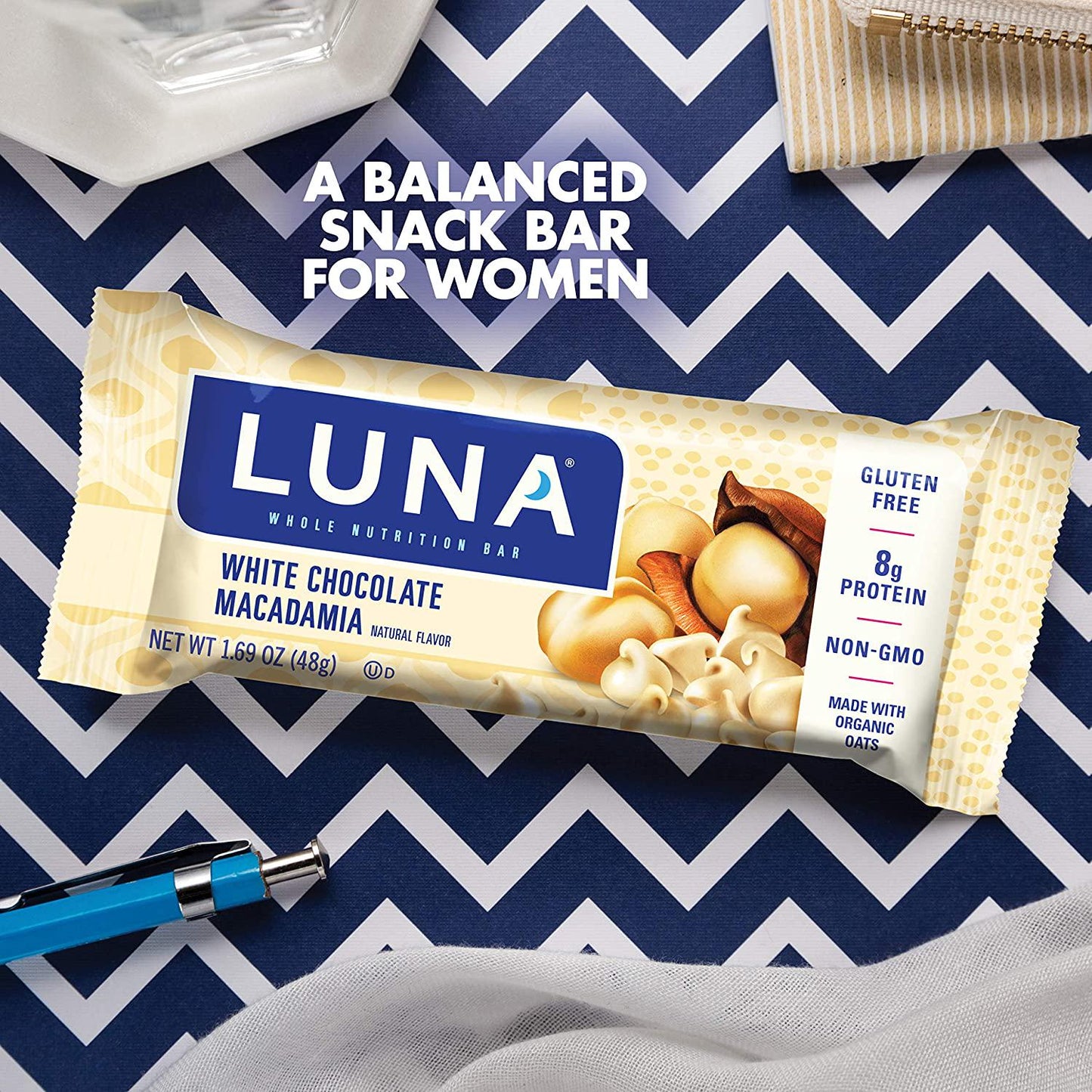 LUNA BAR - Gluten Free Snack Bars - White Chocolate Macadamia Flavor -8g of protein - Non-GMO - Plant-Based Wholesome Snacking - On the Go Snacks (1.69 Ounce Snack Bars, 15 Count)