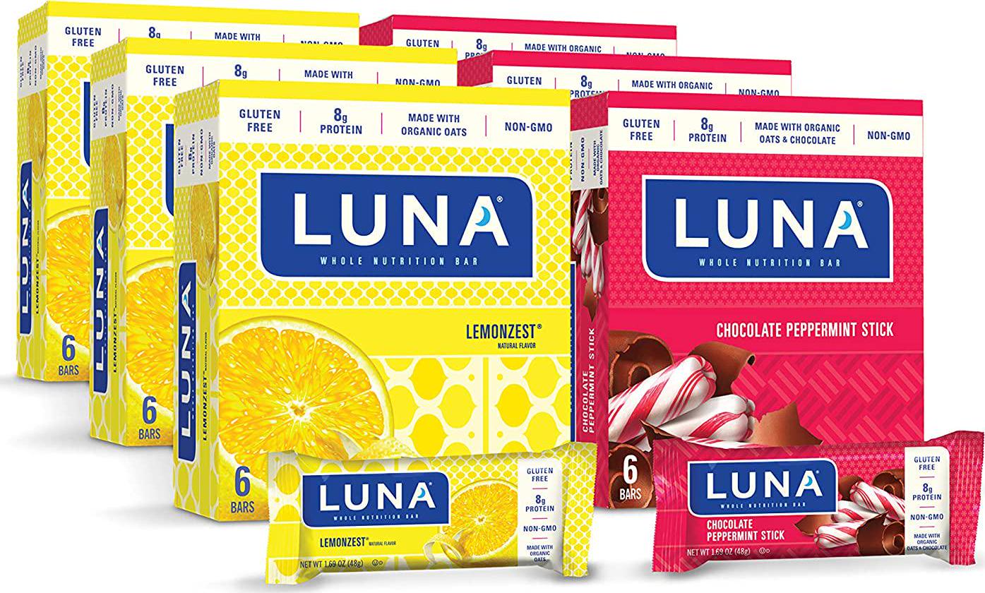 LUNA - Gluten Free Bars Care Package - Lemon Zest and Chocolate Peppermint Stick - (2.4 Ounce Bar, 6 Packs, Total 36 Bars)