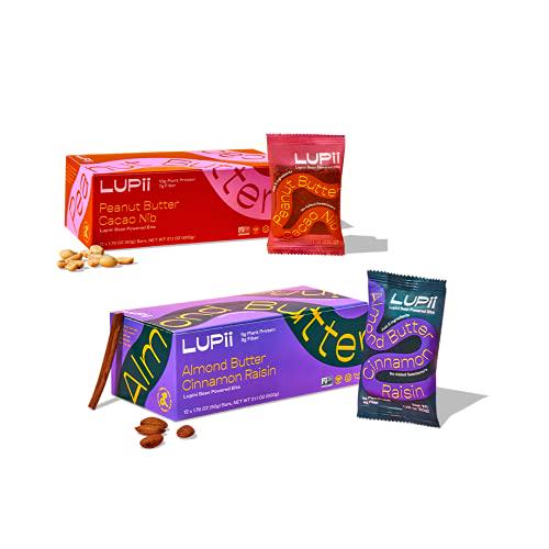 LUPii - Lupini Bean Protein Bars Bundle Almond butter Cinnamon Raisin and Peanut butter Cacao Nib