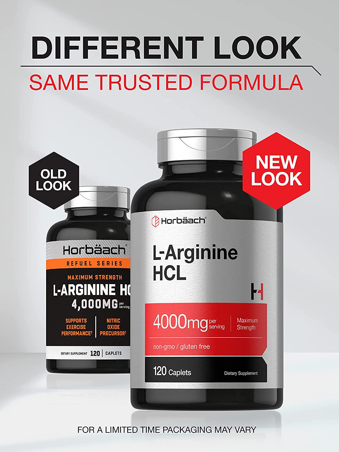 L Arginine 4000 mg | 120 Caplets | Maximum Strength | Vegetarian, Non-GMO, Gluten Free | L-Arginine Supplement | by Horbaach