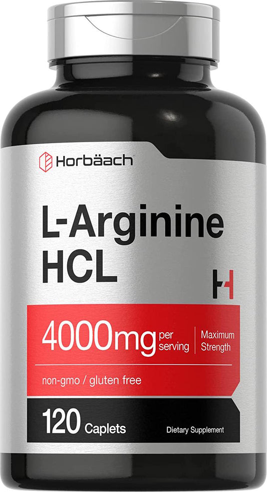 L Arginine 4000 mg | 120 Caplets | Maximum Strength Nitric Oxide Precursor | Vegetarian, Non-GMO, Gluten Free Supplement | by Horbaach