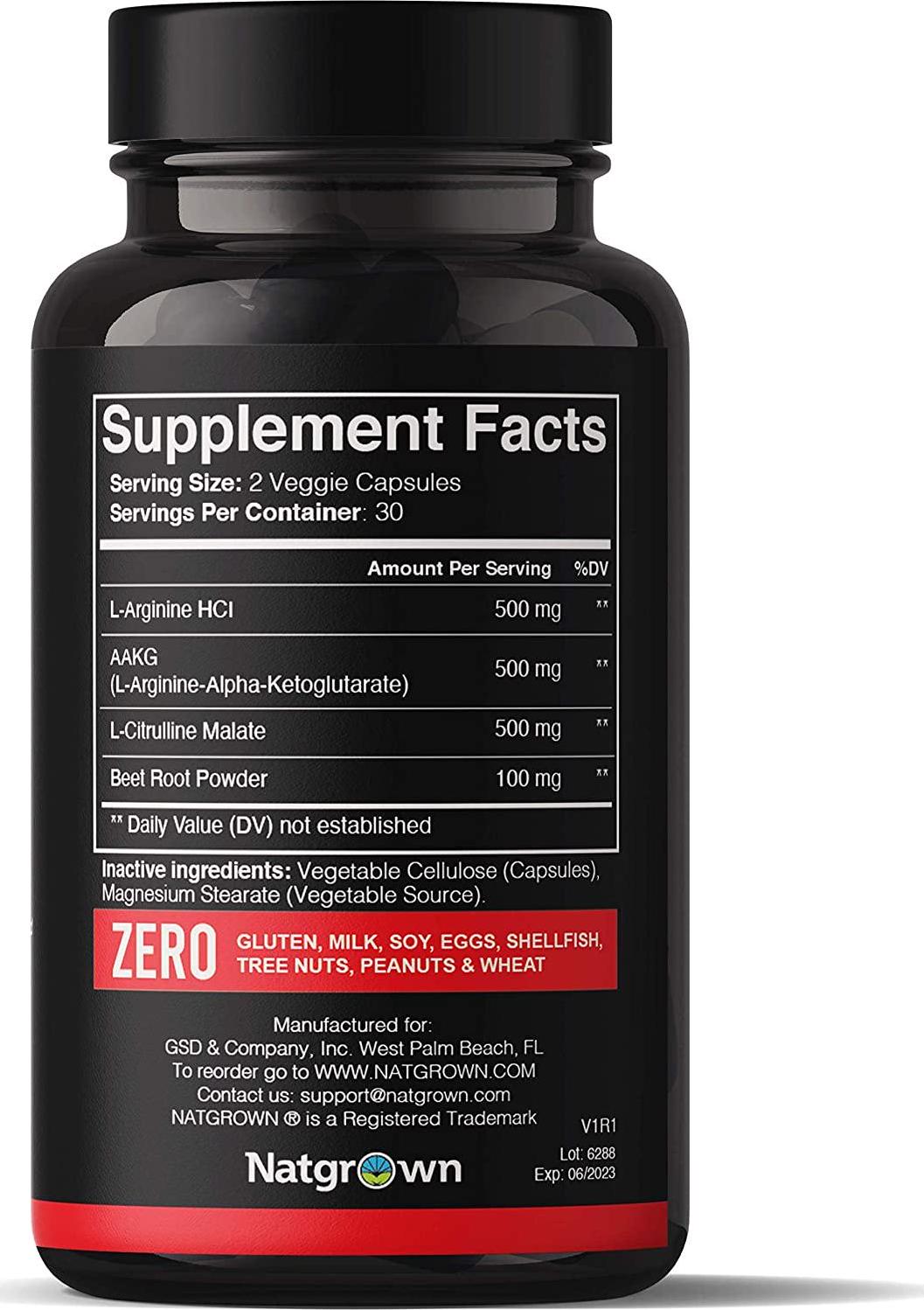 L Arginine and L Citrulline Nitric Oxide Supplement 1500 mg Extra Strength - for Muscle Growth Vascularity and Energy - 60 Capsules