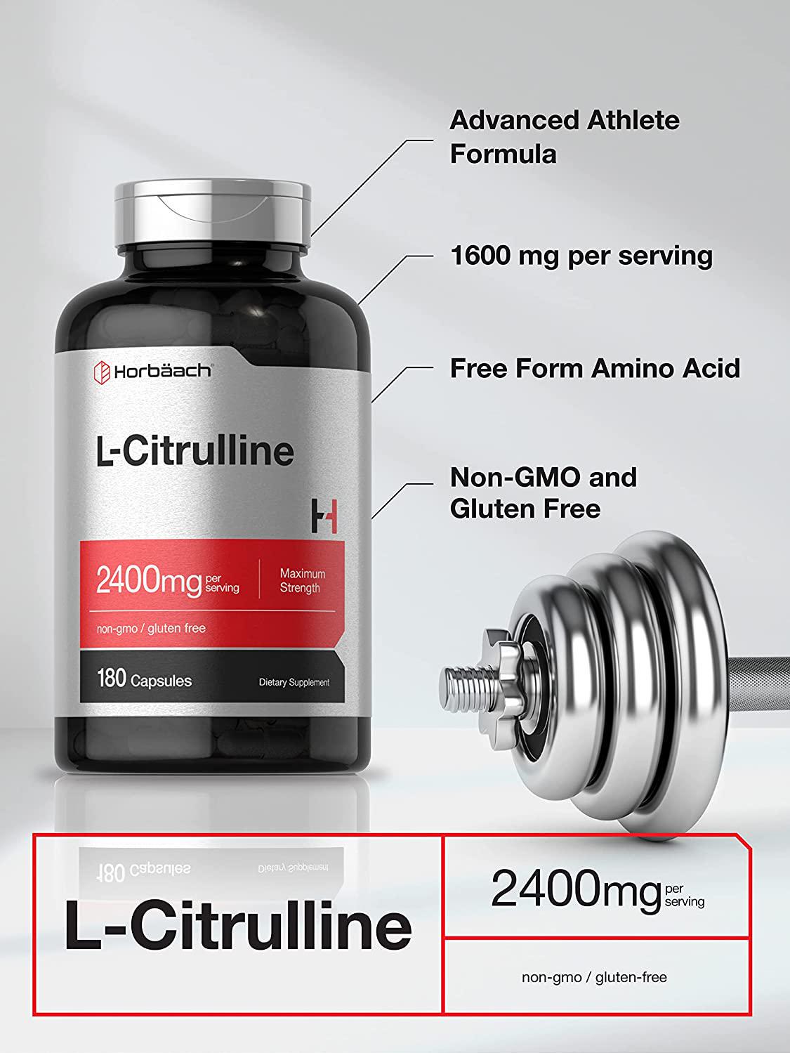 L Citrulline 2400 mg | 180 Capsules | Maximum Strength | Non-GMO, Gluten Free L-Citrulline Supplement | by Horbaach