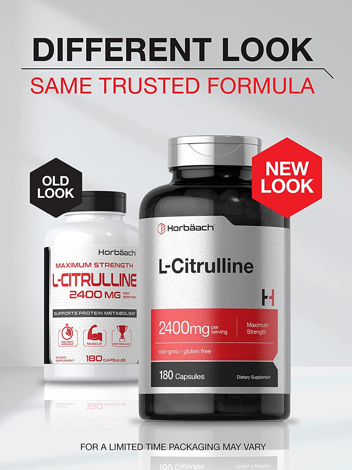 L Citrulline 2400 mg | 180 Capsules | Maximum Strength | Non-GMO, Gluten Free L-Citrulline Supplement | by Horbaach