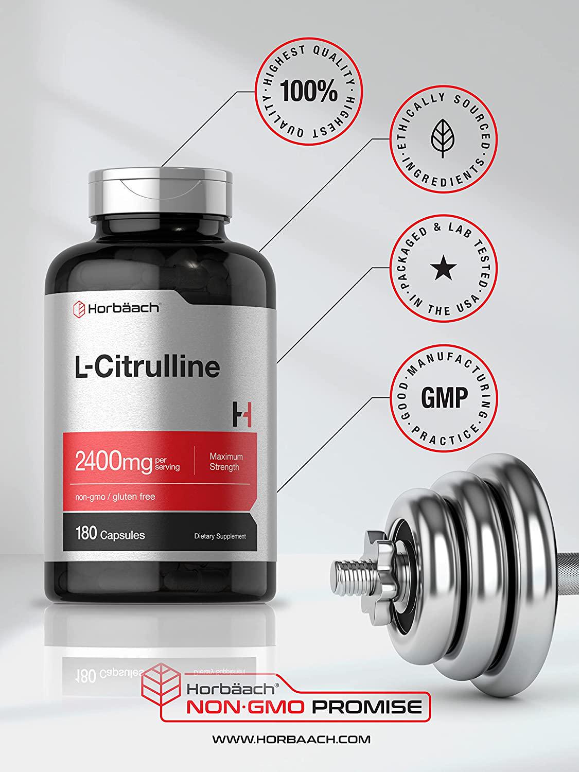 L Citrulline 2400 mg | 180 Capsules | Maximum Strength | Non-GMO, Gluten Free L-Citrulline Supplement | by Horbaach