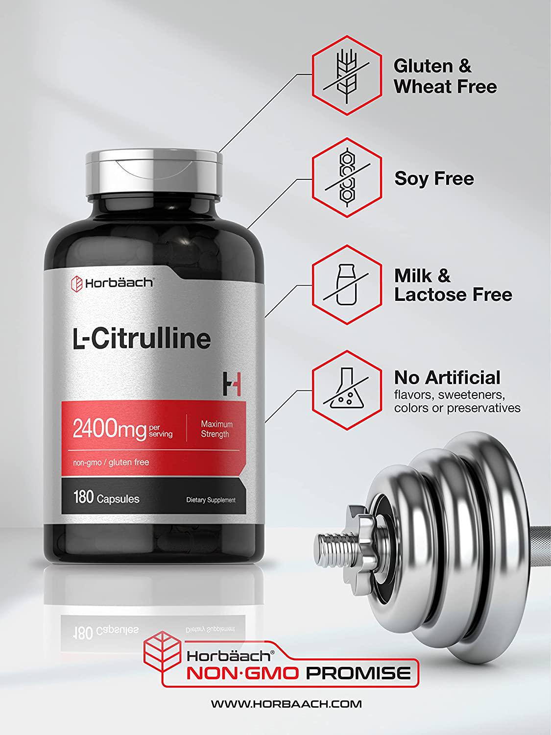 L Citrulline 2400 mg | 180 Capsules | Maximum Strength | Non-GMO, Gluten Free L-Citrulline Supplement | by Horbaach