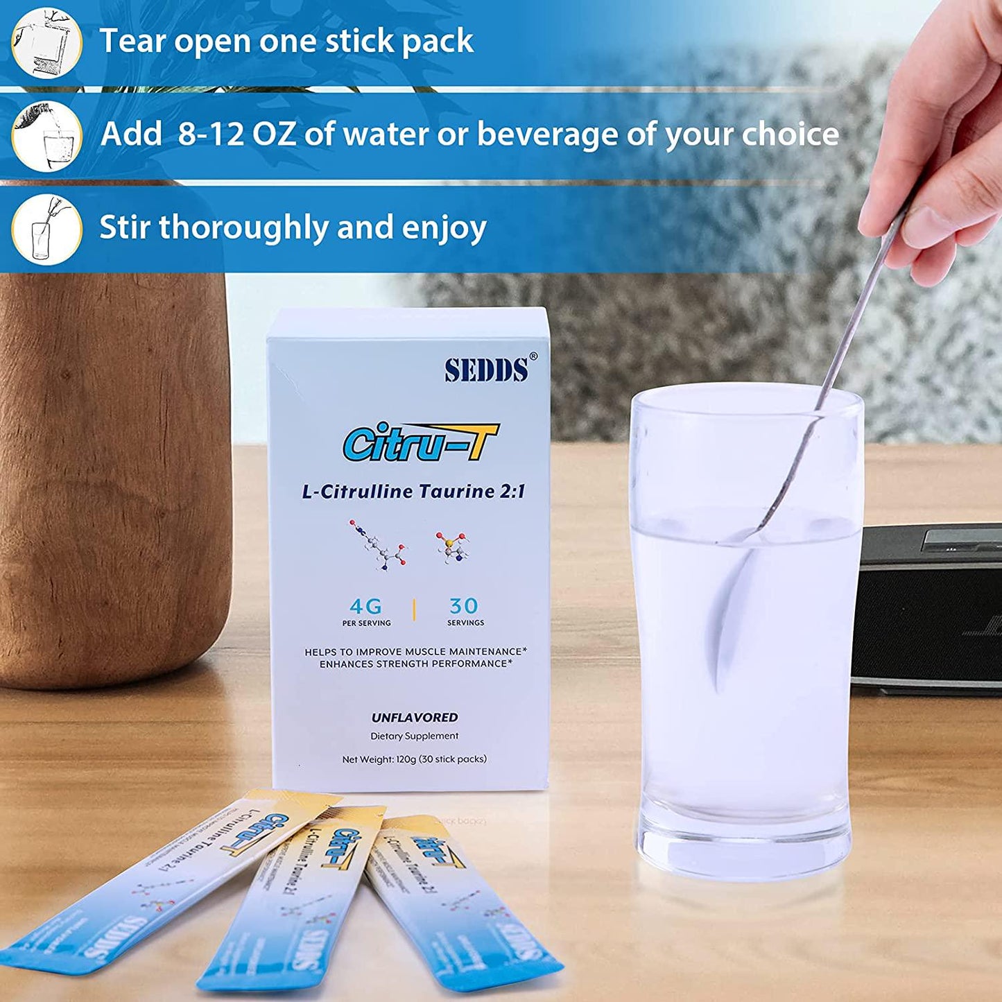 L-Citrulline Taurine 2:1 - Citrulline Powder Unflavored Pre Workout, 1 lb, (30 Pack)