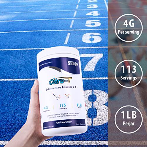 L-Citrulline Taurine 2:1 - Citrulline Powder Unflavored Pre Workout, 1 lb, (113 Servings)