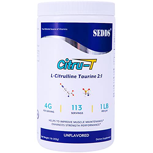 L-Citrulline Taurine 2:1 - Citrulline Powder Unflavored Pre Workout, 1 lb, (113 Servings)