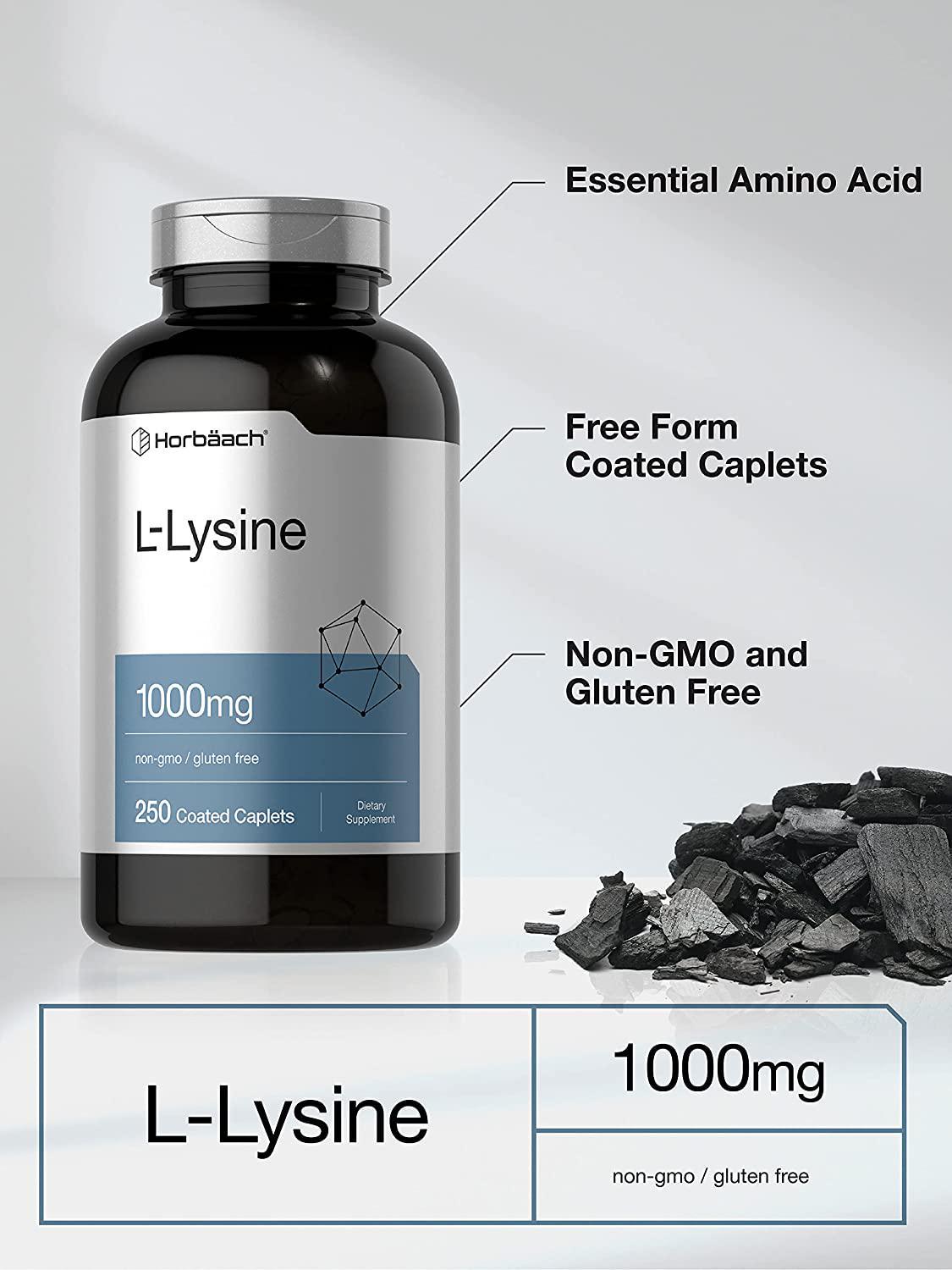 L Lysine 1000mg | 250 Caplets | Vegetarian | Non-GMO, Gluten Free | by Horbaach