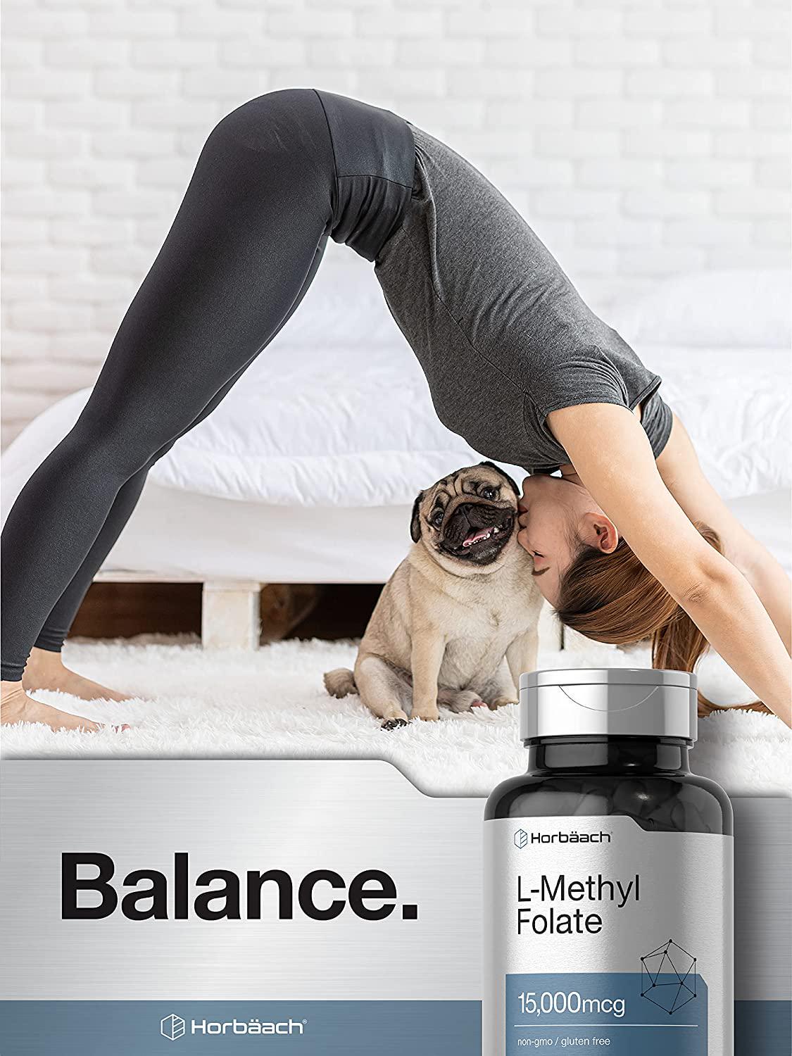 L Methylfolate 15000 mcg | 120 Capsules |15mg Methyl Folate | 5-MTHF | Non-GMO, Gluten Free Supplement | by Horbaach