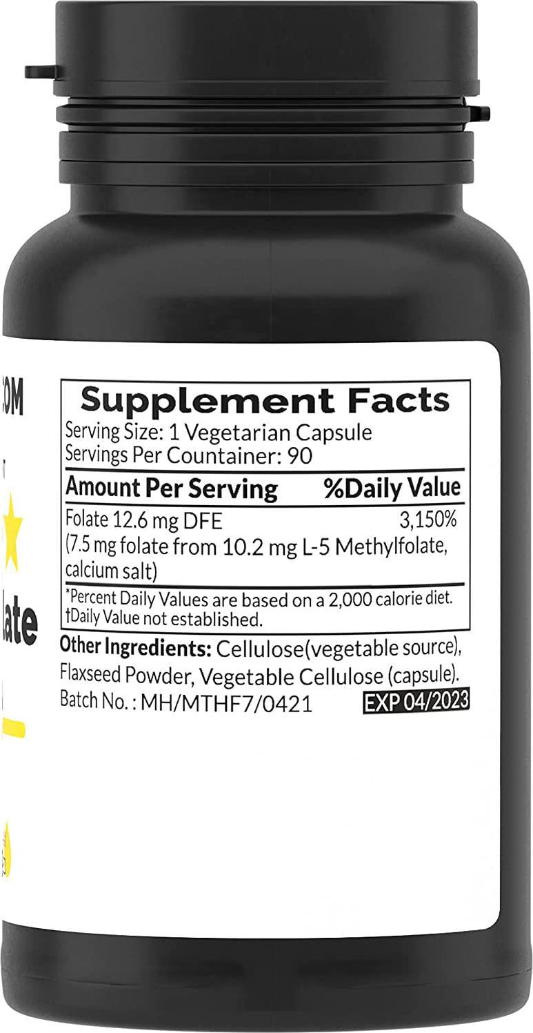 L-Methylfolate 5-MTHF 7.5 mg - 90 Vegetarian Capsules - Methyl Folate Supplement