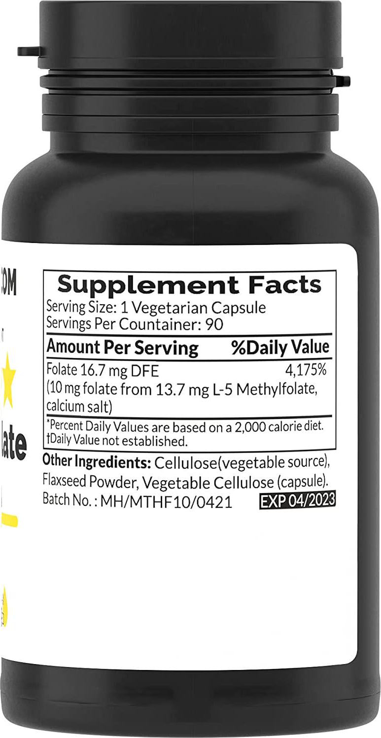 L-Methylfolate 5-MTHF 10 mg - 90 Vegetarian Capsules - Methyl Folate Supplement