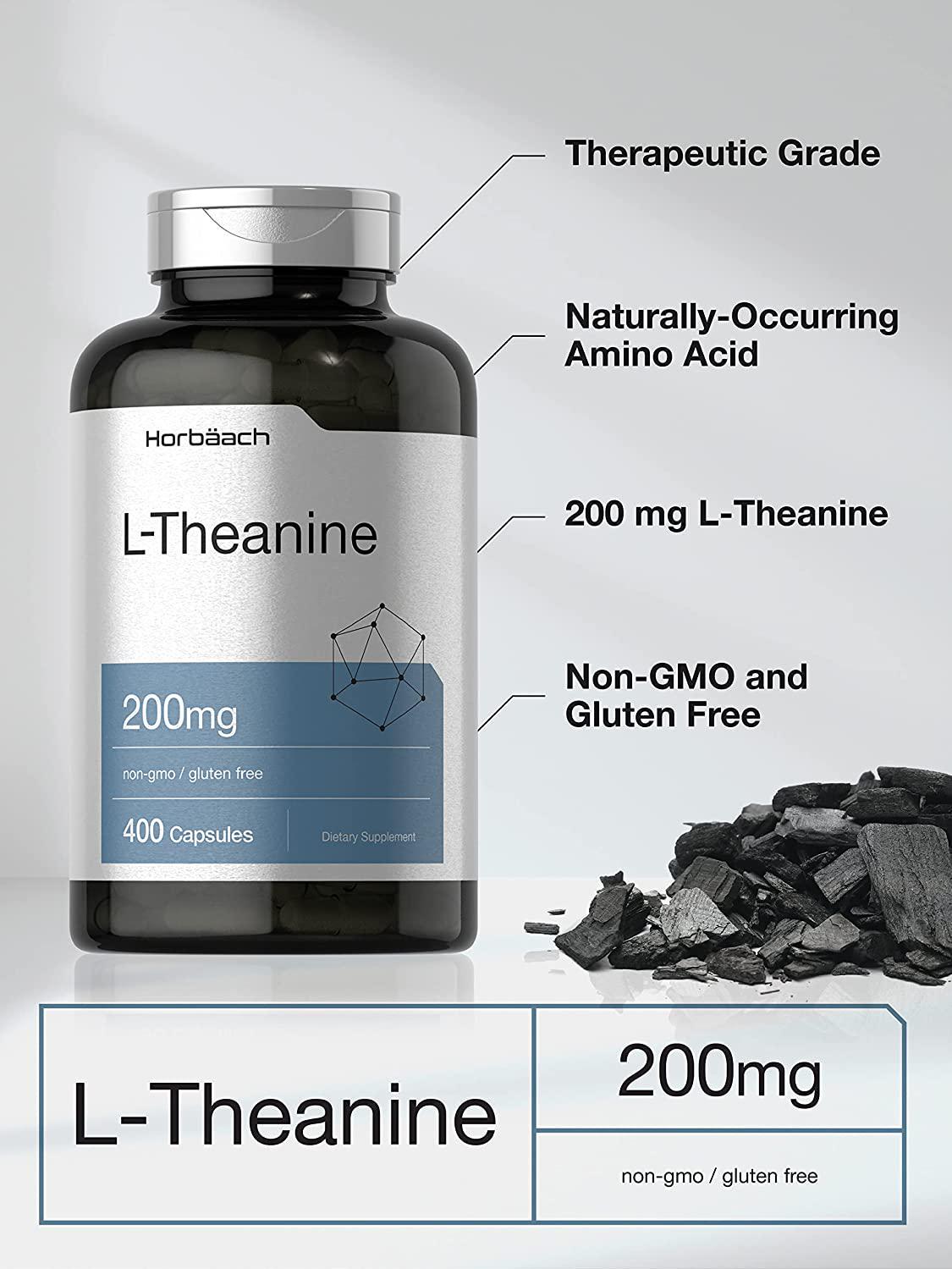 L Theanine 200mg | 400 Capsules | Value Size | Non-GMO, Gluten Free Supplement | by Horbaach