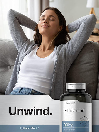 L Theanine 200mg | 400 Capsules | Value Size | Non-GMO, Gluten Free Supplement | by Horbaach