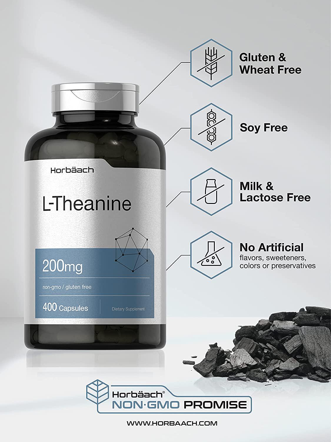 L Theanine 200mg | 400 Capsules | Value Size | Non-GMO, Gluten Free Supplement | by Horbaach