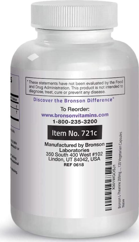 L-Theanine 200mg (Double-Strength) with Passion Flower Herb - Reducing Stress and Promoting Relaxation Without Sedation - Non GMO Formula, 120 Vegetarian Capsules