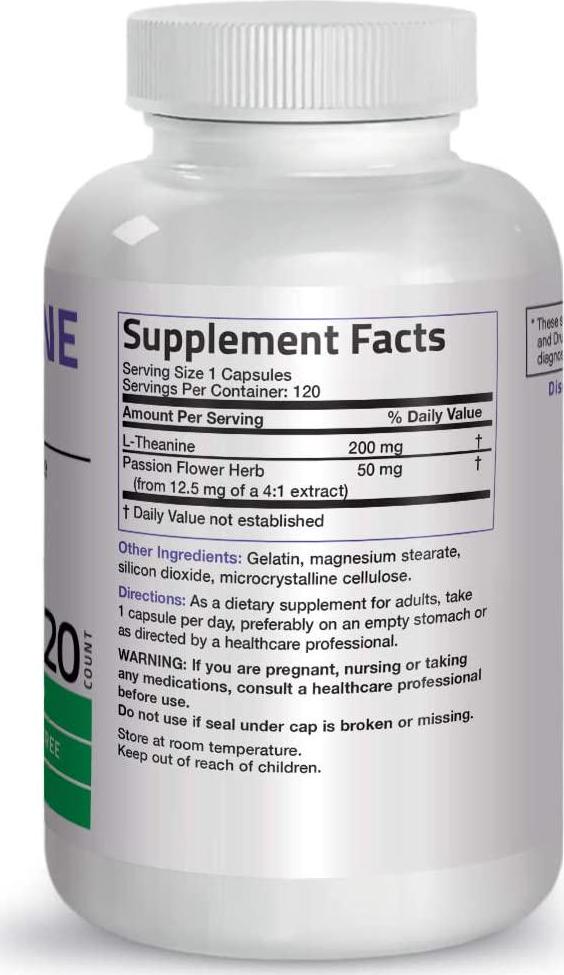L-Theanine 200mg (Double-Strength) with Passion Flower Herb - Reducing Stress and Promoting Relaxation Without Sedation - Non GMO Formula, 120 Vegetarian Capsules