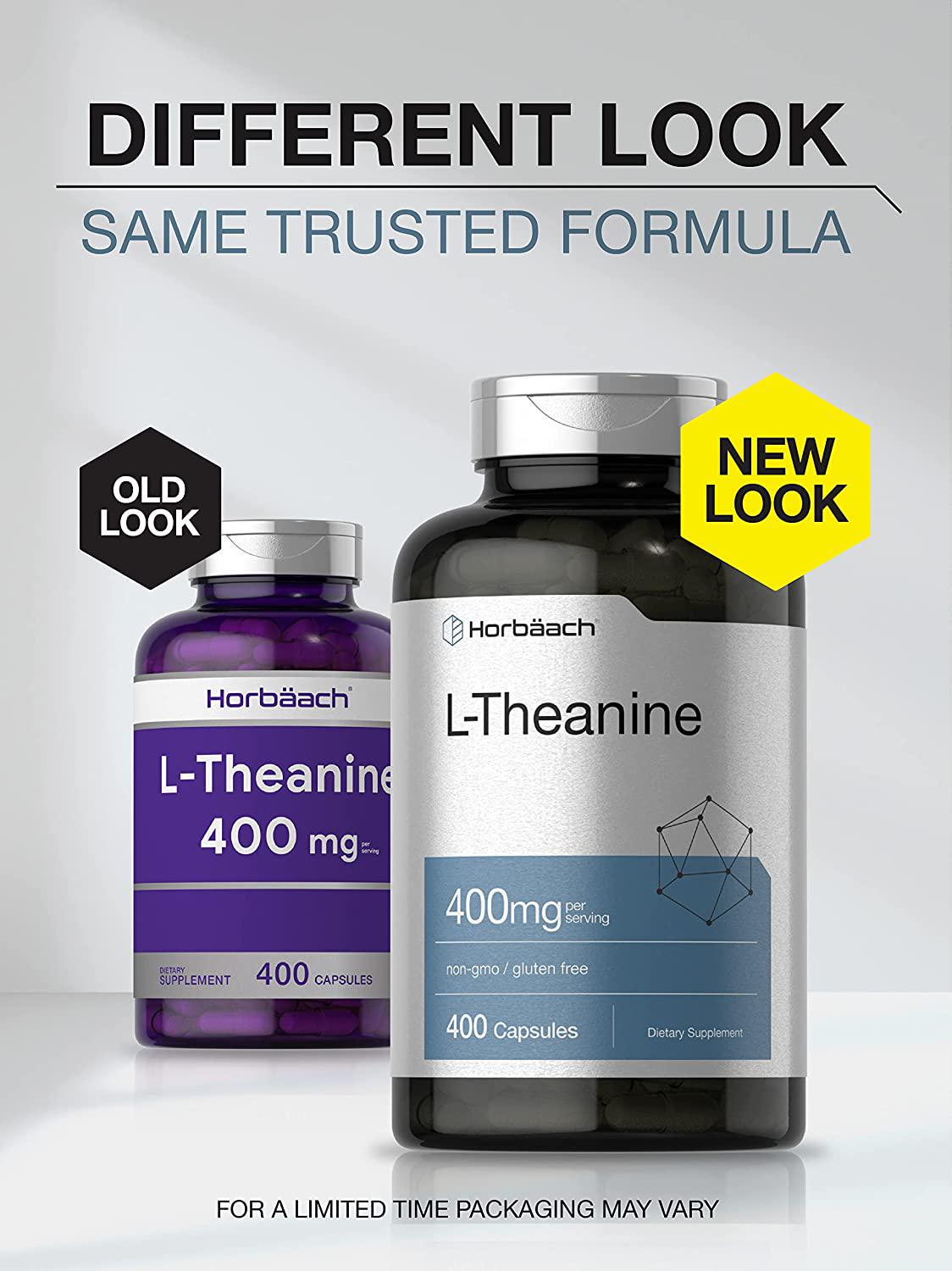 L-Theanine 400mg Capsules | 400 Count Max Size | Non-GMO and Gluten Free | by Horbaach