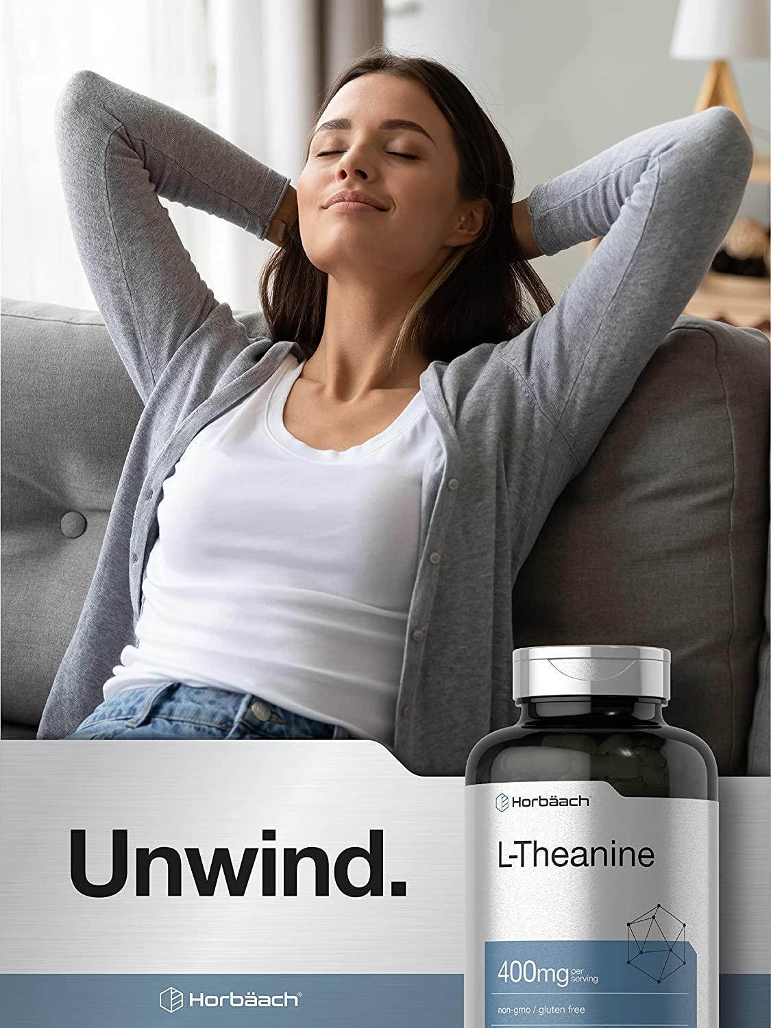 L-Theanine 400mg Capsules | 400 Count Max Size | Non-GMO and Gluten Free | by Horbaach