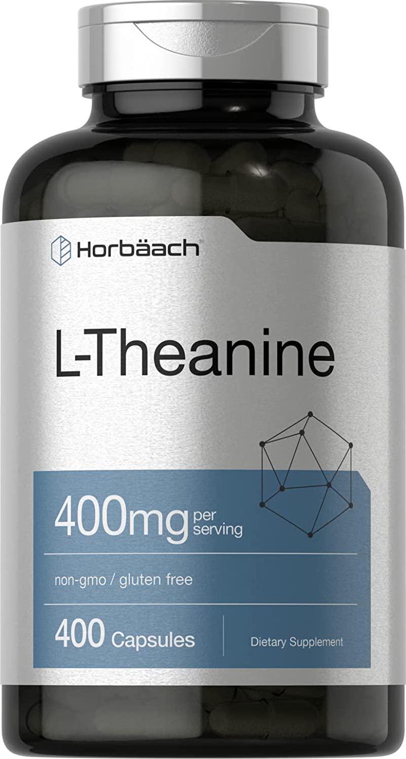 L-Theanine 400mg Capsules | 400 Count Max Size | Non-GMO and Gluten Free | by Horbaach