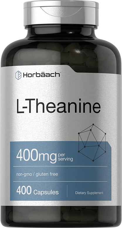 L-Theanine 400mg Capsules | 400 Count Max Size | Non-GMO and Gluten Free | by Horbaach