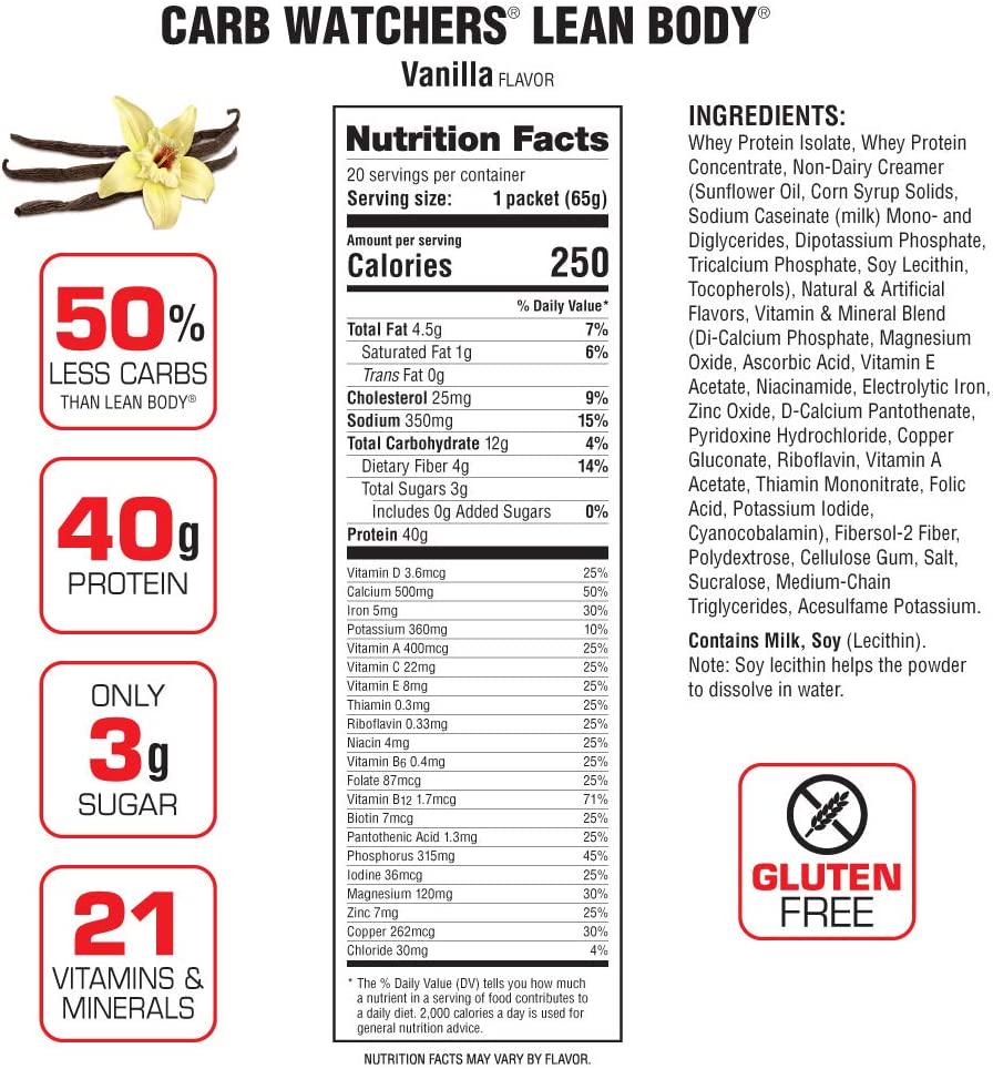 Labrada Carb Watchers Lean Body Vanilla Ice Cream 2.29oz packets (pack of 42)