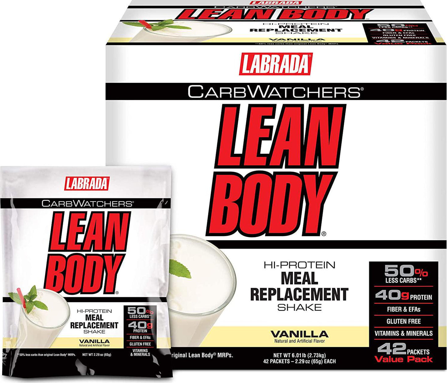 Labrada Carb Watchers Lean Body Vanilla Ice Cream 2.29oz packets (pack of 42)
