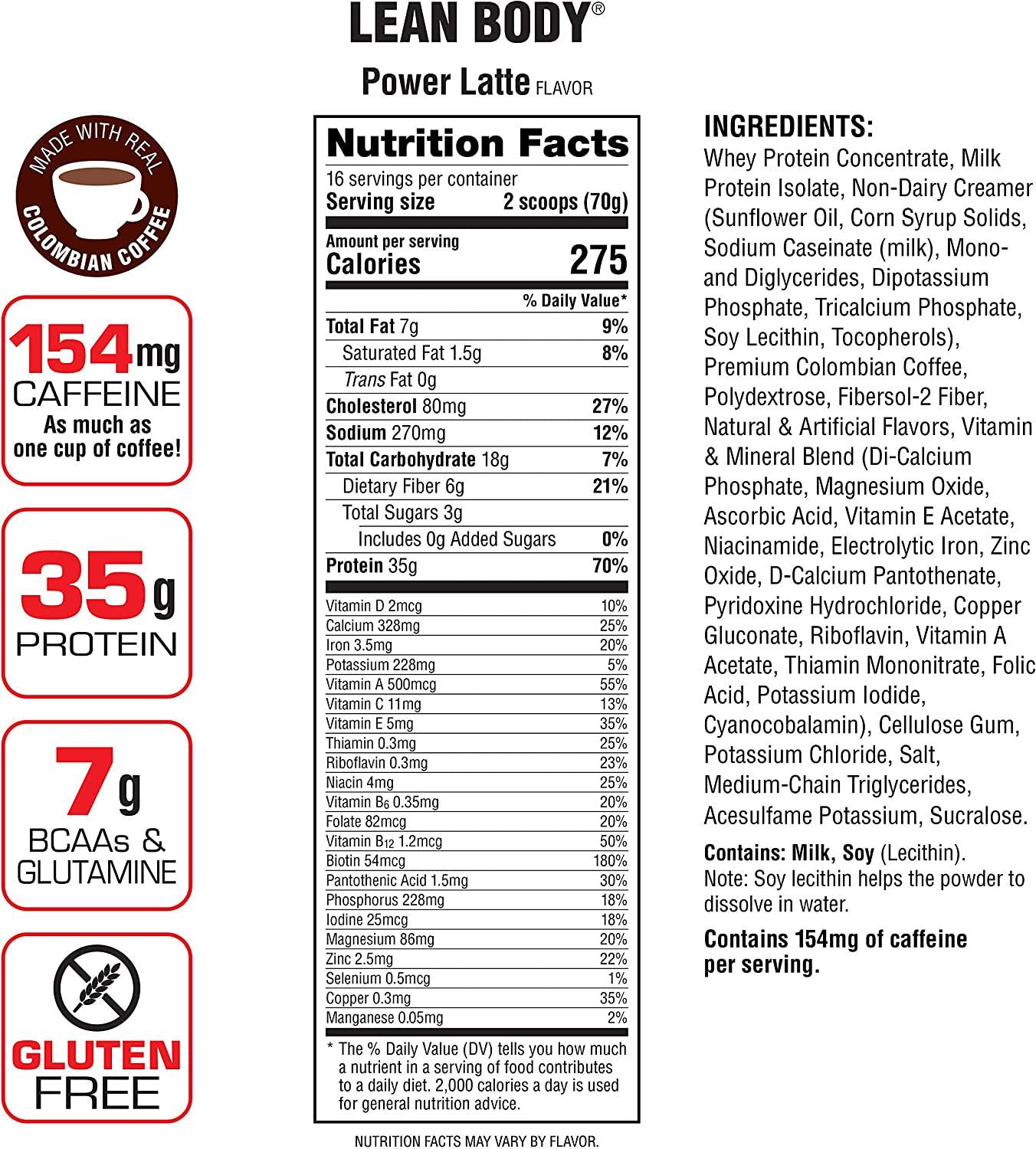 Labrada Lean Body MRP with Premium Columbia Coffee (154mg of Caffeine), Power Latte, 2.47LB Tub