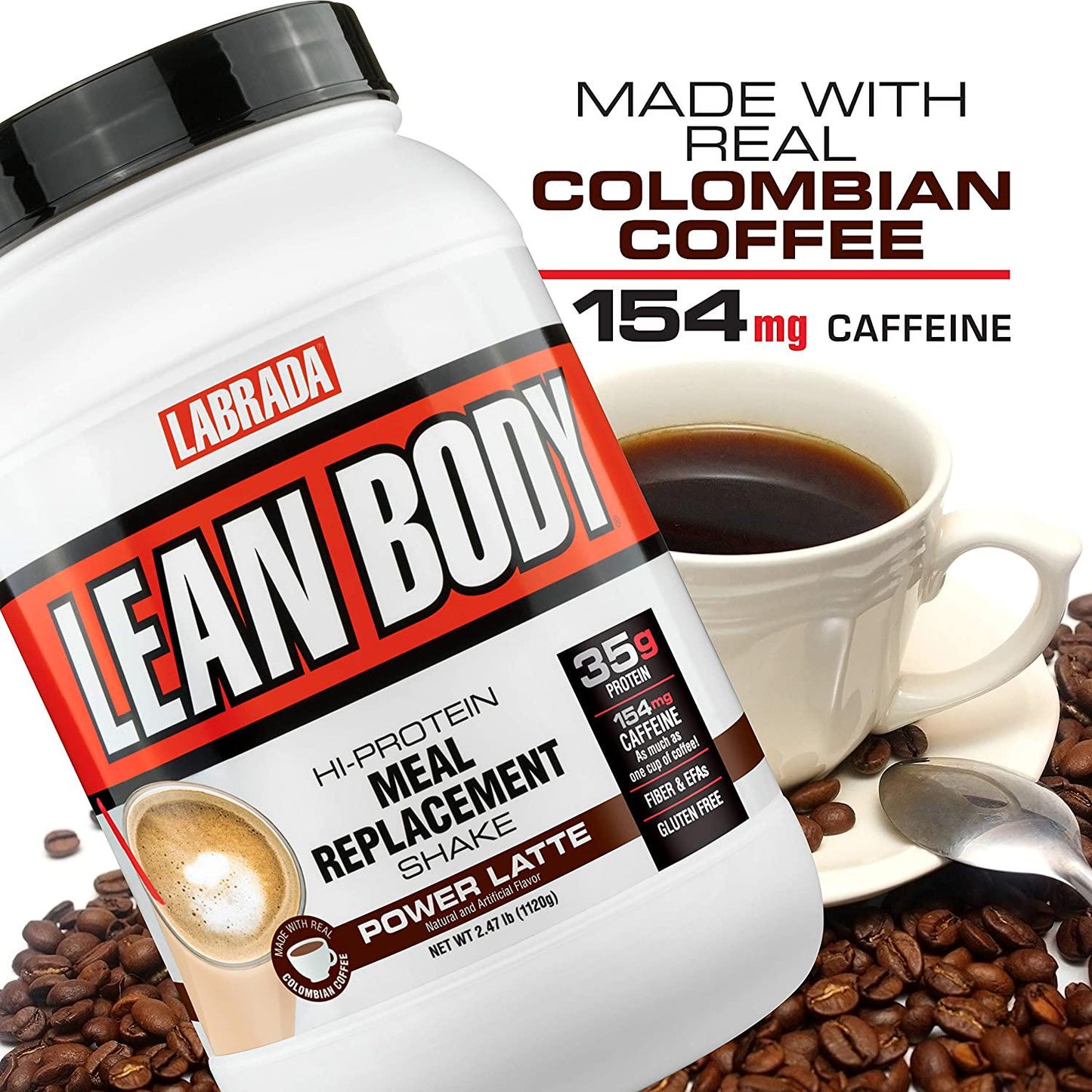 Labrada Lean Body MRP with Premium Columbia Coffee (154mg of Caffeine), Power Latte, 2.47LB Tub