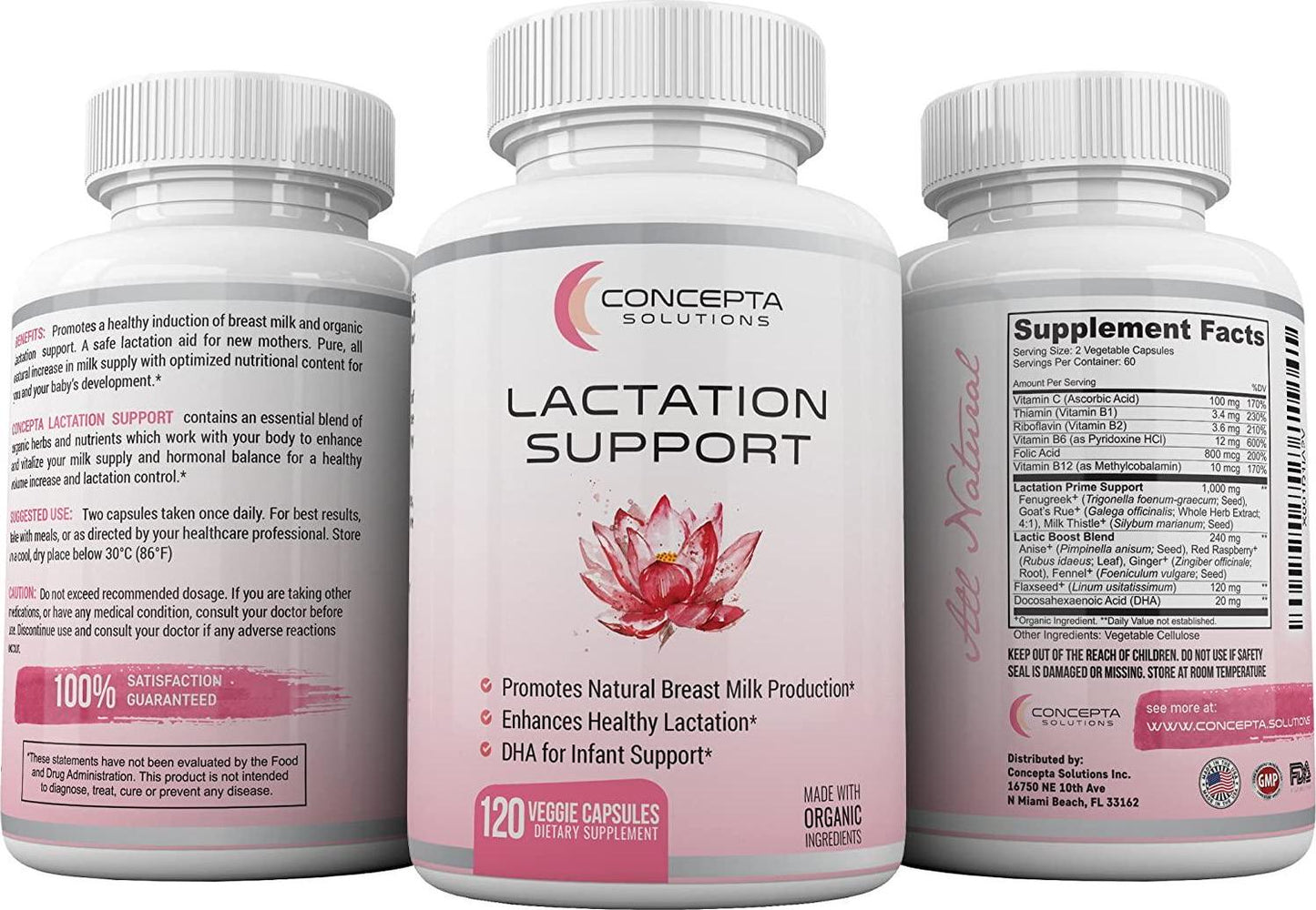 Lactation Aid Support Breastfeeding Supplement - Natural Increased Breast Milk Supply and Flow with Organic Fenugreek, Milk Thistle, and Fennel Seed - 60 Veggie Caps (30 Day Supply)