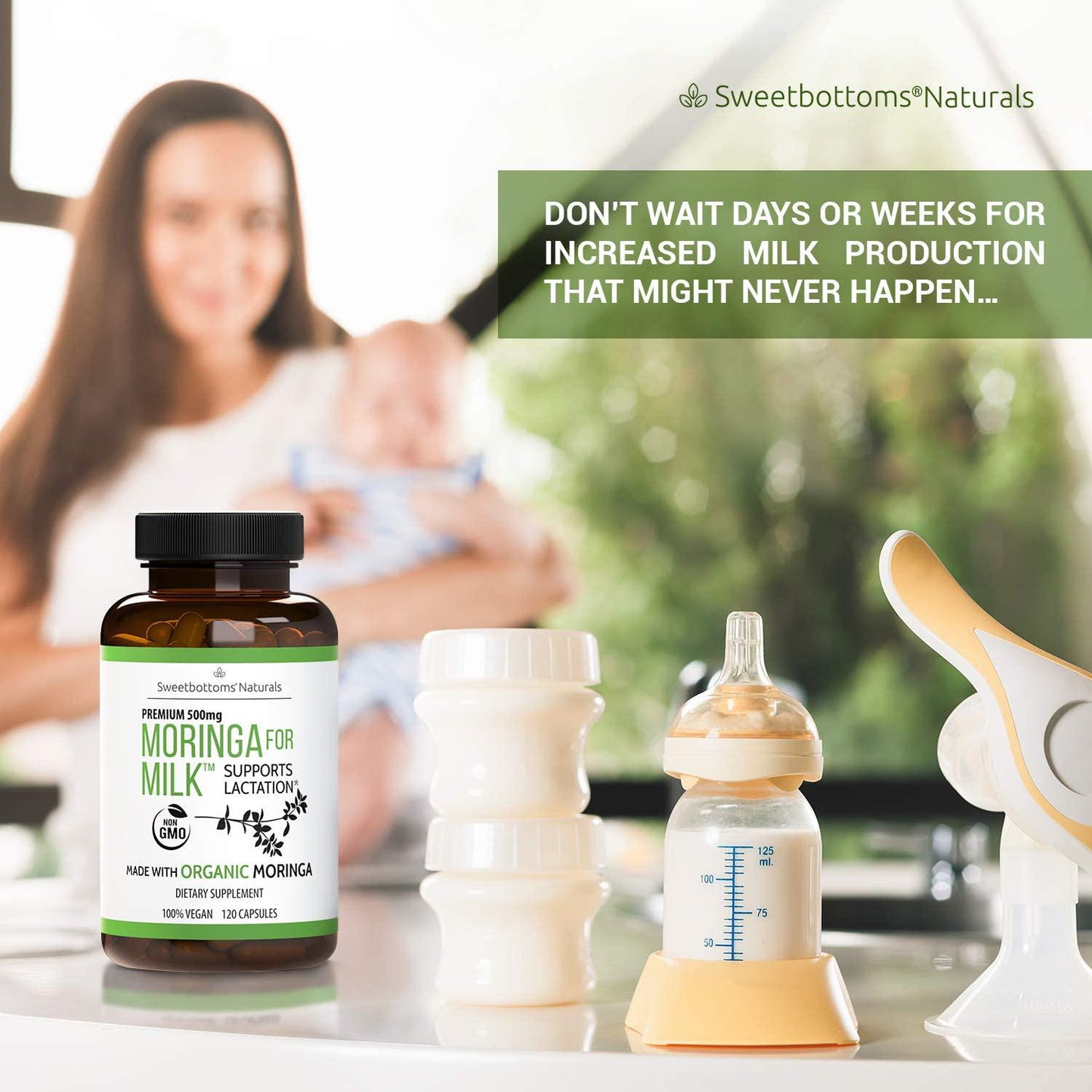 Lactation Supplement Organic Moringa (Malunggay) - Increase Milk Production Naturally - 100% Natural and Gluten-Free - 120 Vegan Moringa Pills 500 mg - Fenugreek Free - Certified Organic